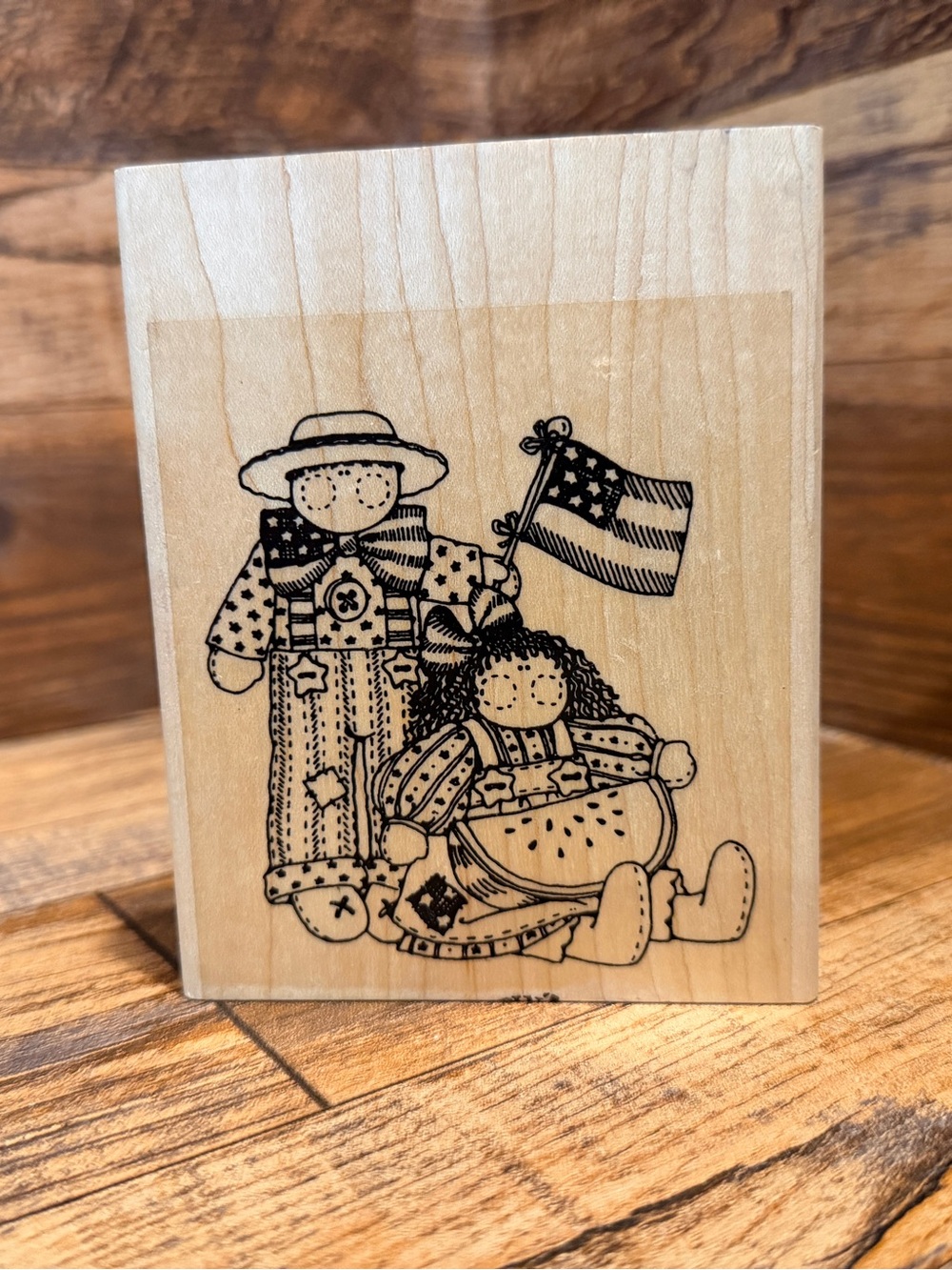 Large Stampin' Up! Patriotic Wood Mounted Rubber Stamp 4th of July Flag
